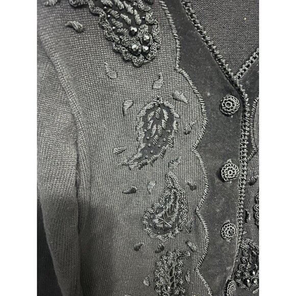 Michael Simon Beaded Cardigan Sweater Black Paisley Size M New With Tags - Picture 5 of 7